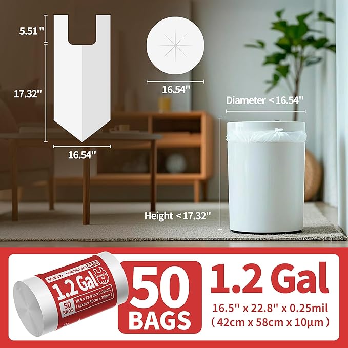 Small Trash Bags with Handles 2 Gallon 50 Count White - Image 6