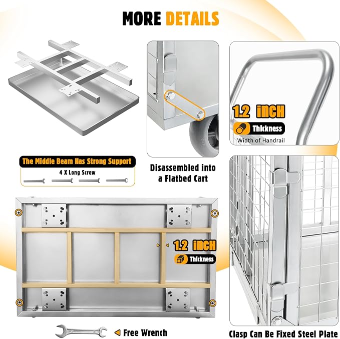 Platform Truck Cart with Cage, 6 in1 Foldable Flatbed Cart Heavy Duty Push Cart - Image 8