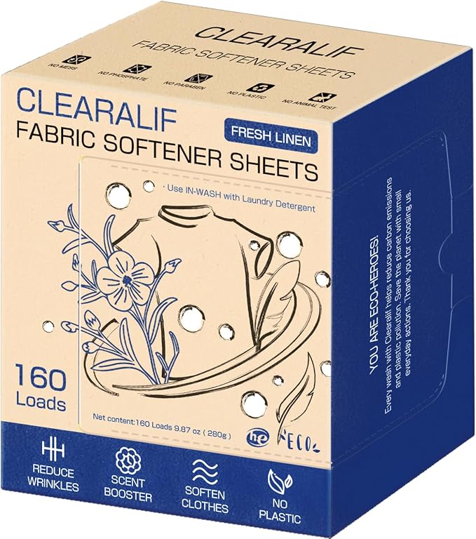CLEARALIF laundry Fabric Softener Sheets, Fresh Linen Scent, 160 Loads by CLEARALIF