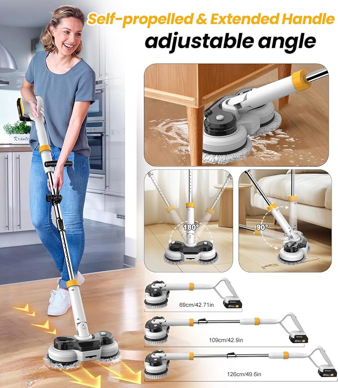 qimedo 800RPM Cordless Electric Mop, 6000mAh Battery Electric Power Scrubber & - Image 7