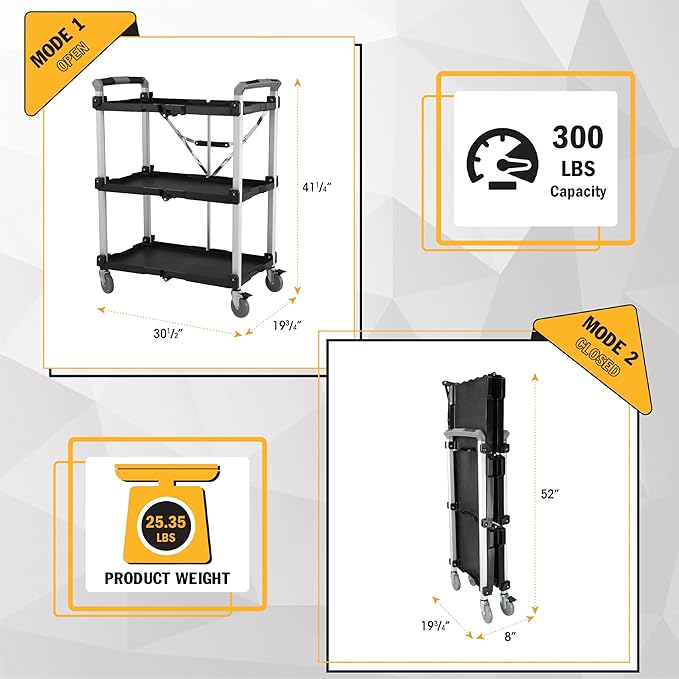 Olympia Tools 85-189 Pack N Roll Collapsible Service Cart, 300LB Capacity - Image 3