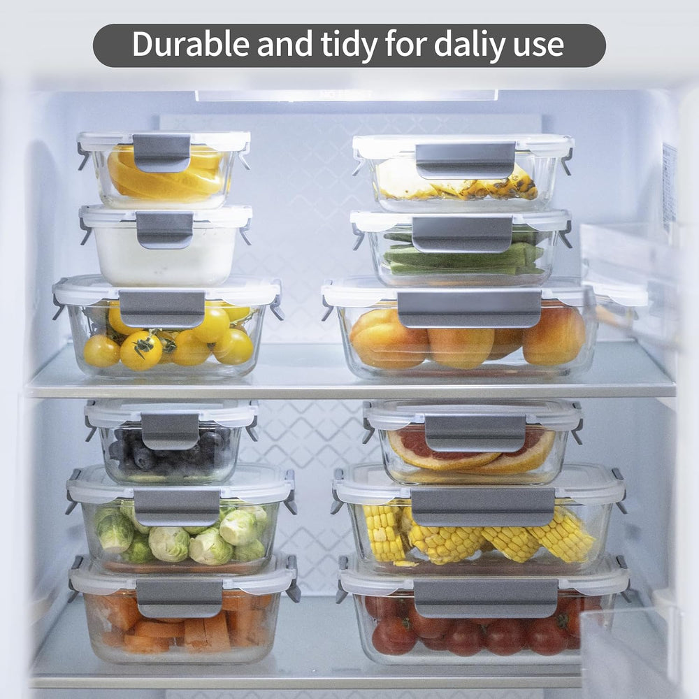 24 Pieces Glass Food Storage Containers with Lids,Glass Meal Prep Containers ...