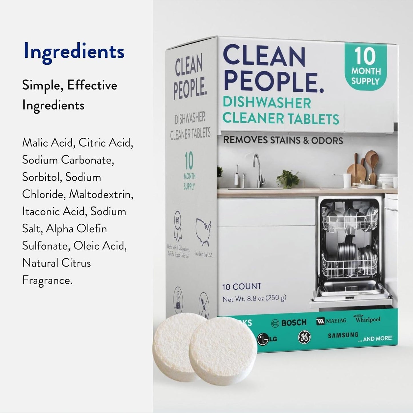The Clean People Dishwasher Cleaner - Dishwasher Cleaner Tablets for Removing Limescale, Mineral Buildup, Grease & Odors - 6 Count, Citrus Scent