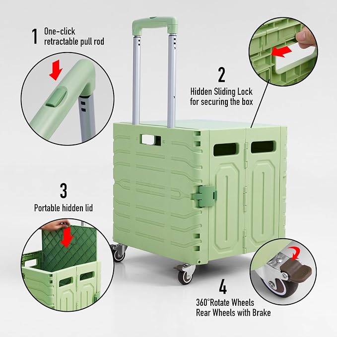 Folding Utility Cart Portable Rolling Crate Handcart Foldable Shopping Trolley - Image 3