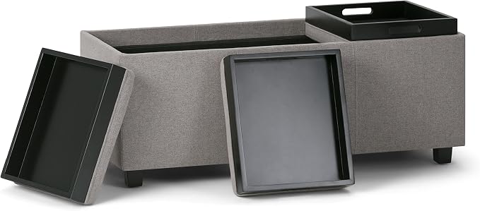 SIMPLIHOME Avalon 42 inch Wide Contemporary Rectangle Storage Ottoman in Cloud - Image 4