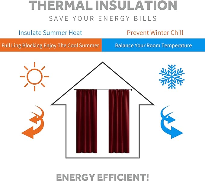RYB HOME Red Curtains Blackout Window Covering Light Blocking UV Protection - Image 3