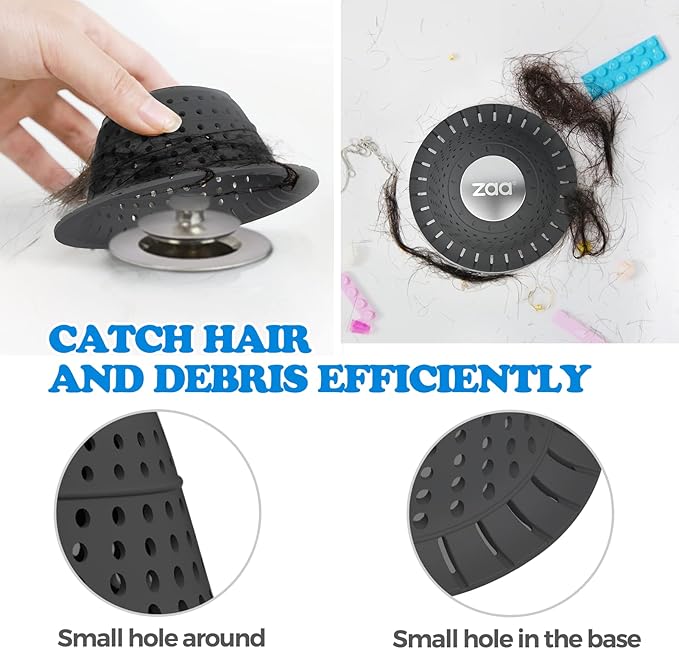 zaa Bathtub Drain Hair Catcher, Silicone Collapsible 1 Pack Drain Protector - Image 5