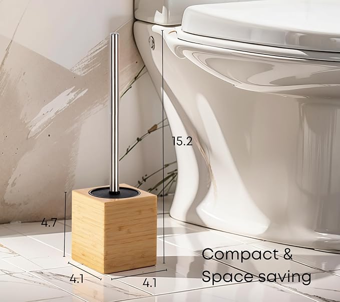 Toilet Bowl Brush Holder with Bamboo and Stainless Steel - Image 2