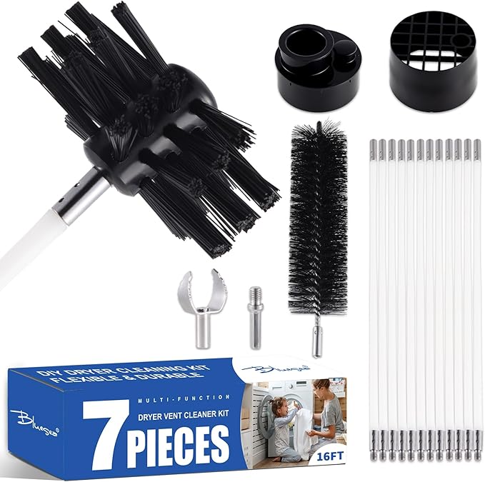 Bluesea 7 Pieces 16 Feet Dryer Vent Cleaner Kit, Reinforced Nylon Dryer Vent by Bluesea