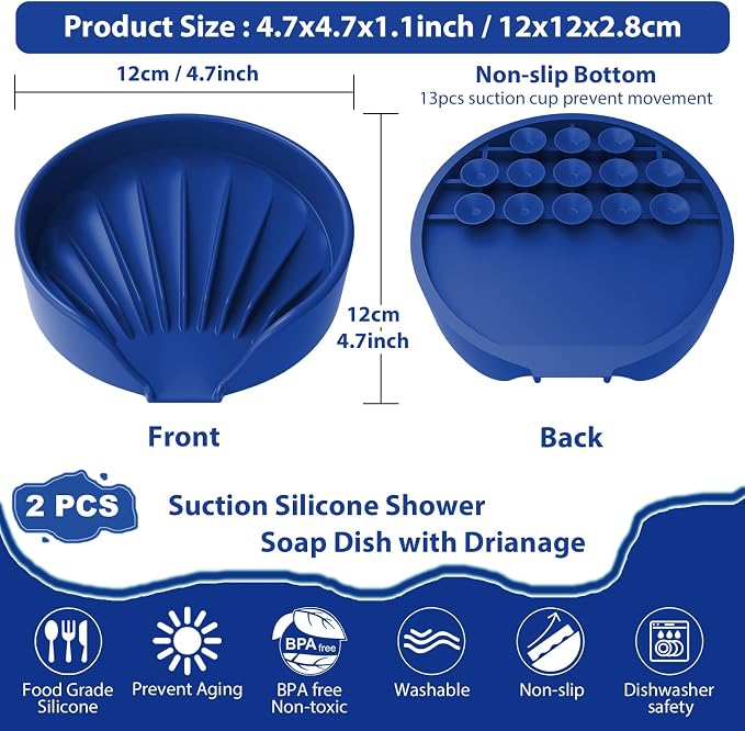 Self Draining Soap Dish, Silicone Suction Cup Soap Holder Tray Savers Container - Image 3