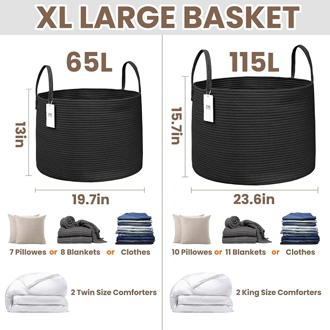 Woven Blanket Basket, 115L Large Rope Storage Bin - Image 2