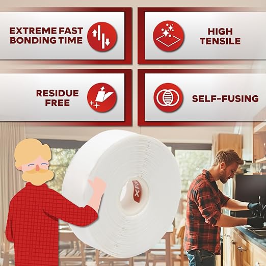 XFasten Self Fusing Silicone Tape Waterproof White– 1" x 36 Feet, Self - Image 3