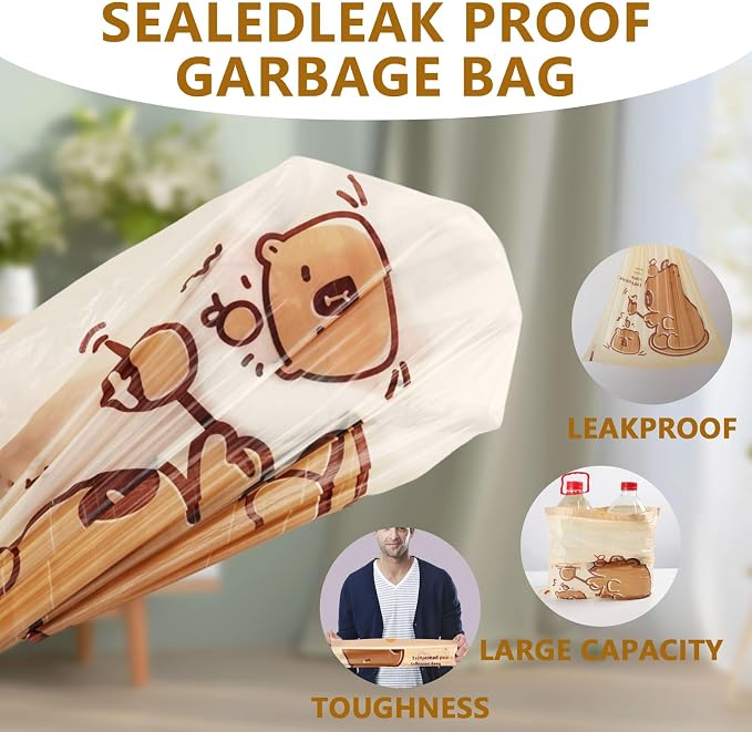 VOK 8 Gallon Trash Bags with Capybara Printed, Drawstring Medium Garbage Bags - Image 5