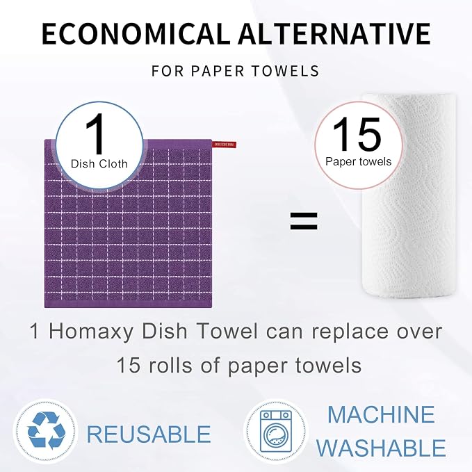 Homaxy 100% Cotton Terry Kitchen Dish Cloths, Ultra Soft and Absorbent Dish - Image 7