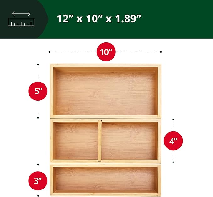 ROYAL CRAFT WOOD Luxury Bamboo Drawer Organizer Storage Box, Bin Set - Image 2