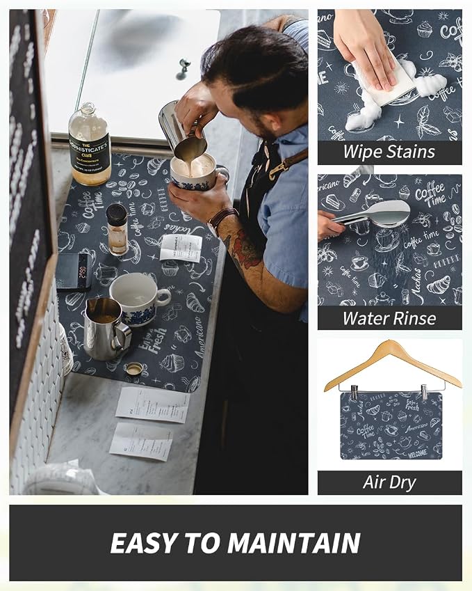 AMOAMI Coffee Mat Hide Stain Rubber Backed Absorbent Dish Drying Mat - Image 2