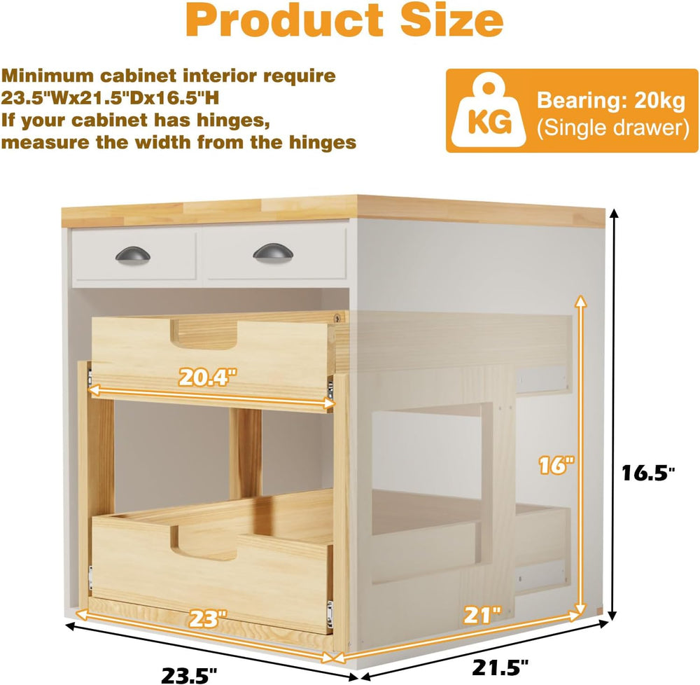 Pull Out Cabinet Organizer, 23''W×21''D Sliding Drawers for C...
