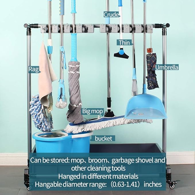 broom and mop holder put wet mops movable Commercial mop rack cleaning tool - Image 2