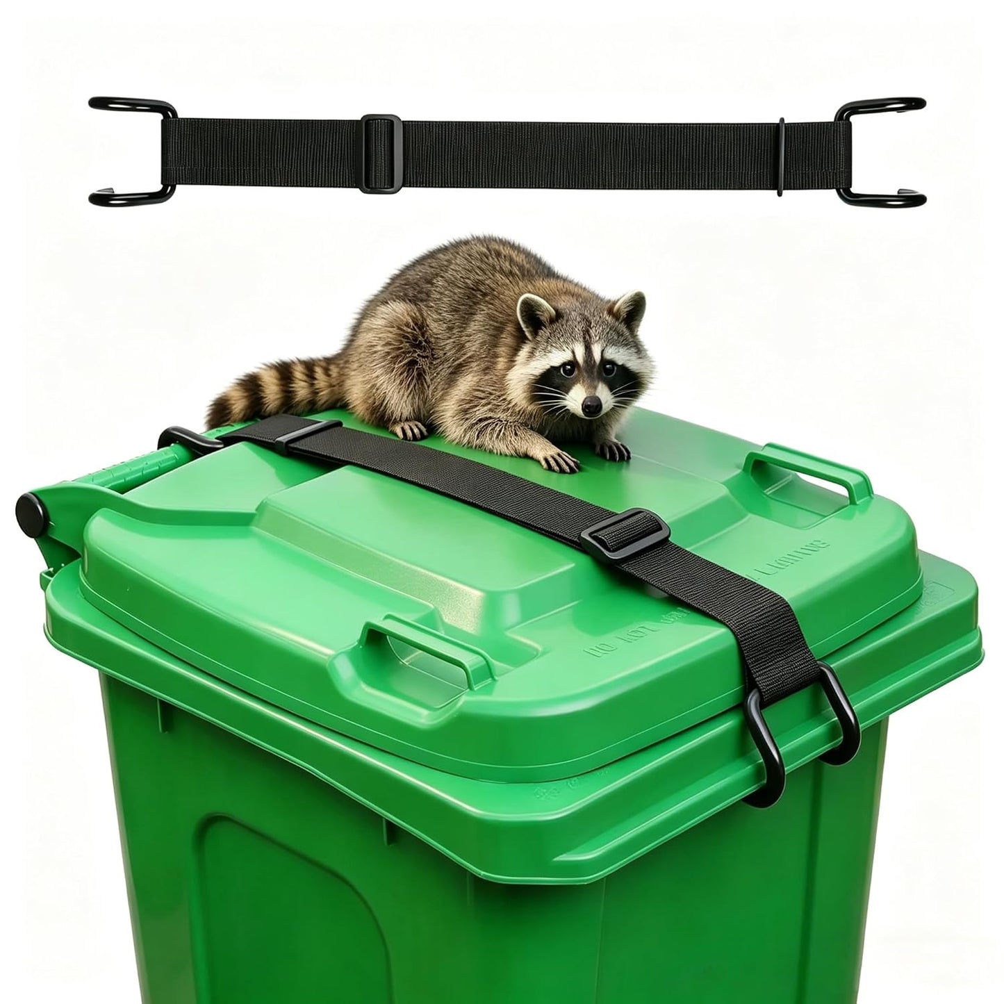 Metal Double Claw Trash Can Lid Lock with Adjustable Elastic Strap, Animal-Proof & Windproof Garbage Can Lock for 28-96 Gallon Bins, Dual Mount Design - Clamp or Tie to Keep Out Raccoons & Bears