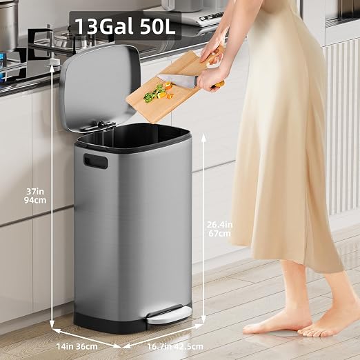 KUK 13 Gallon/50L Stainless Steel Kitchen Trash Can - Image 2