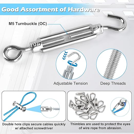 Turnbuckles for Cables Wire, 1/8" X 100Ft Blue PVC Coated Wire Rope Kit - Image 4