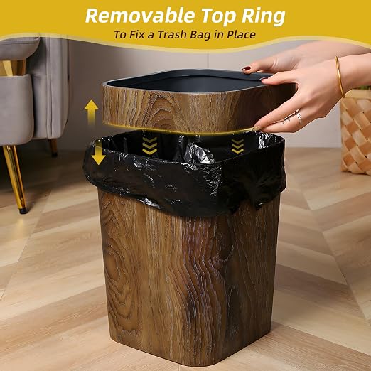Wood Grain Plastic Trash Can Bedroom, Square 2-Pack, 3.7 Gal Farmhouse - Image 2