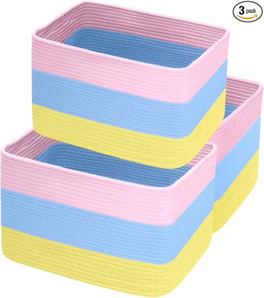Hopegiver Woven Storage Baskets 15x11x10 Inch, 3 Pack Collapsible Cube Storage by HOPEGIVER