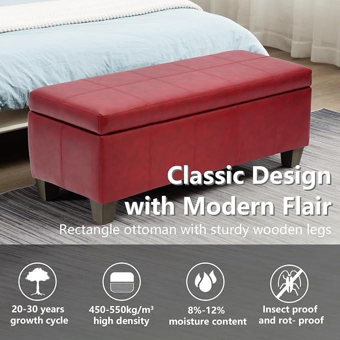 Faux Leather Ottoman with Storage, Rectangular Extra Long Storage Bench - Image 6