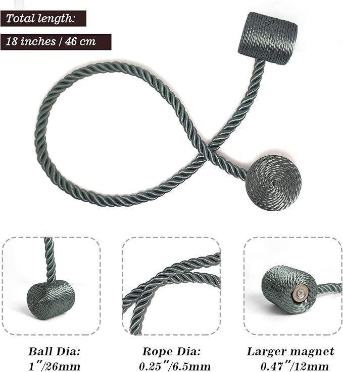 Hion Magnetic Curtain Tiebacks Gray Blue 2pcs, Curtain Tiebacks Buckles - Image 3