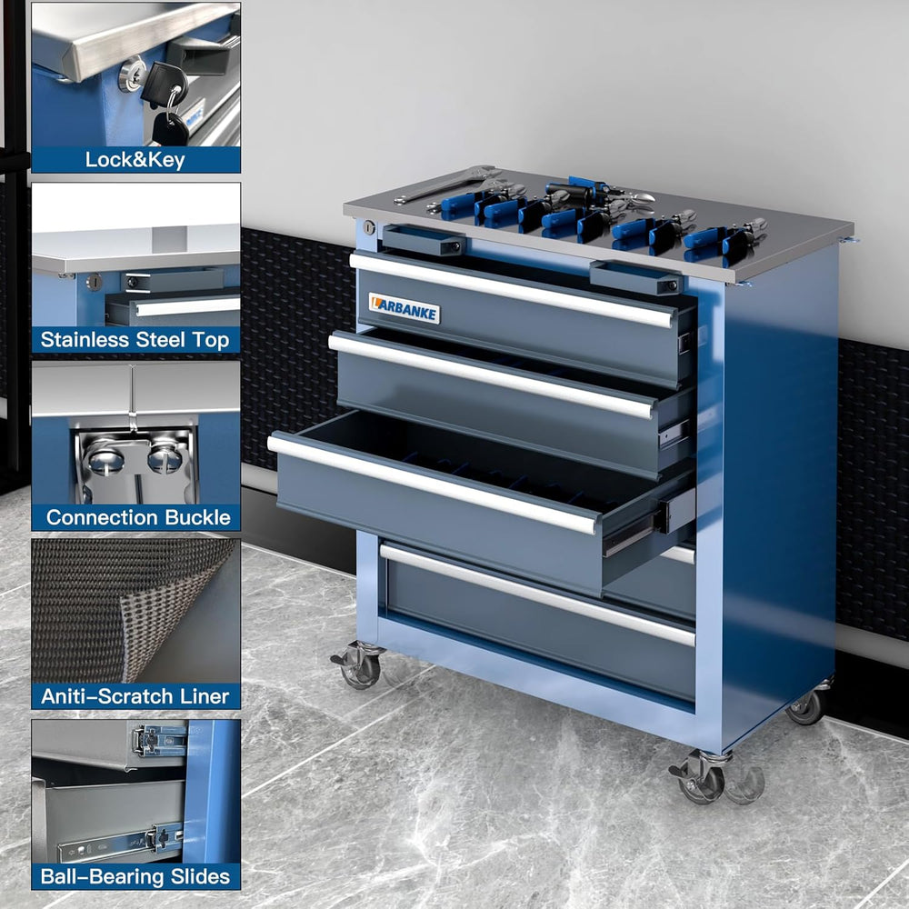 LARBANKE 5-Drawer Tool Chest, Rolling with Wheels,Mobile Tool Cabinet,Blue
