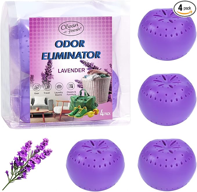 4 Pack Baking Soda Deodorizers, Lavender Scent Shoe Deodorizer Balls, Air by Clean-n-Fresh