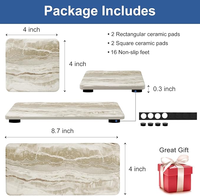 Set of 4 Drying Stone for Kitchen Counter Soap Tray Ceramic Bathroom Sink Trays - Image 6