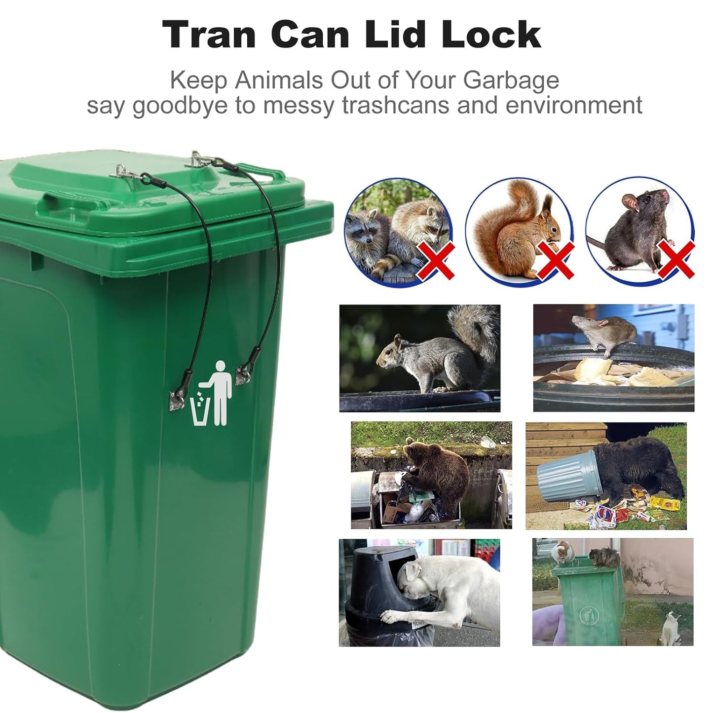 Trash Can Locks Garbage Can Lid Locks for Animals, Bear Raccoon Squirrel Dog Proof Trash Can Lock, Weather-resistant Universal Trash Bin lock for Outdoor Trash Cans with Stainless Steel Hasps，2 PCS