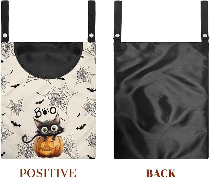 Cute Cat Space-Saving Laundry Clothespin Bag Pumpkin Waterproof Polyester - Image 7
