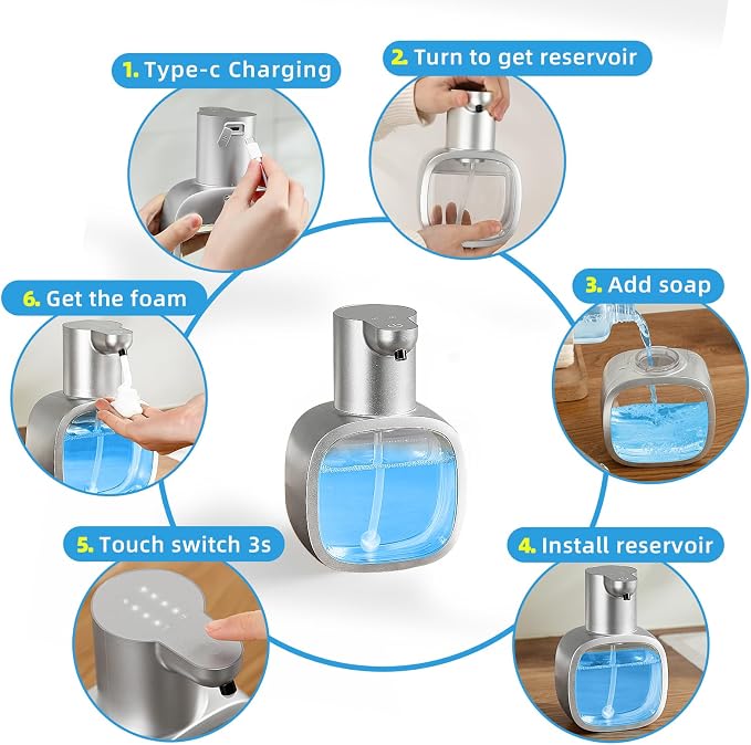 Automatic Foaming Soap Dispenser, 17oz/500ml Touchless Rechargeable - Image 8