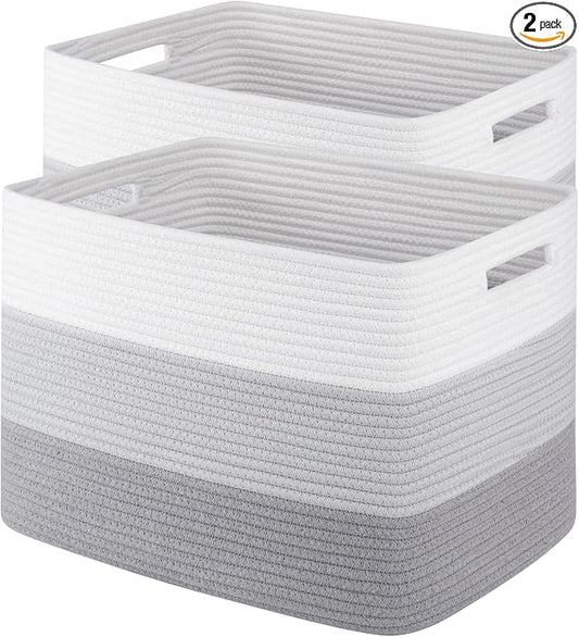 Storage Baskets for Organizing, 2 Pack Woven Basket for Storage, Rectangle by SIXDOVE