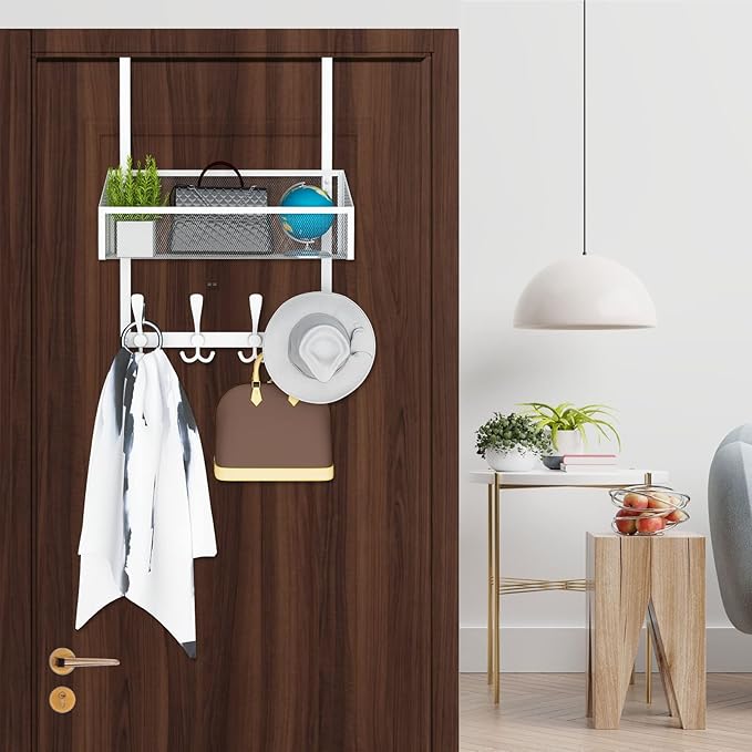Over The Door Hooks Organizer, Coat Rack Over The Door Storage Hanger Towel Rack - Image 3