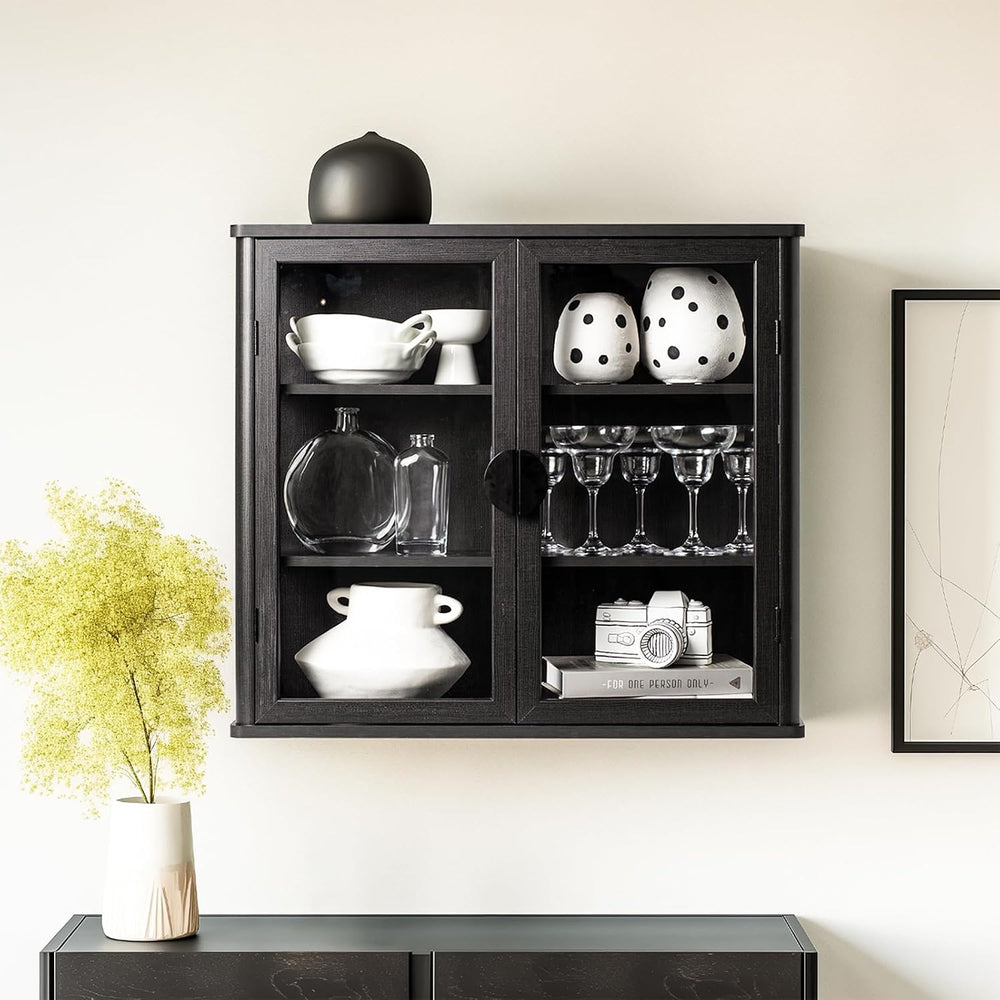 NEWOWNDS Display Wall Storage Cabinets for Laundry Room with Tempered Glass