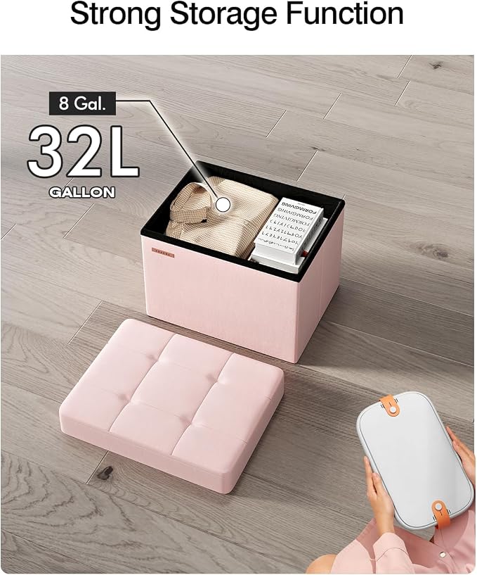 Folding Storage Ottoman, Velvet Storage Bench, Foot Stool, - Image 5