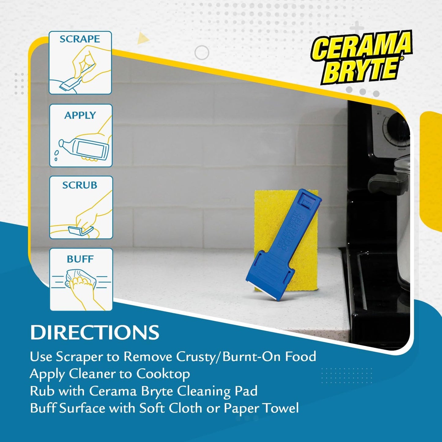 Cerama Bryte Cooktop Scraper & Pad Kit for Glass-Ceramic Surfaces