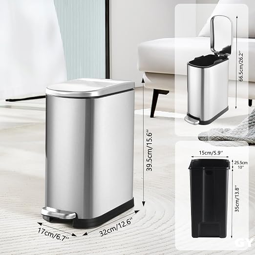 Bathroom Trash Can with Soft-Close Lid 3.5 Gallon Stainless Steel Garbage Can - Image 2