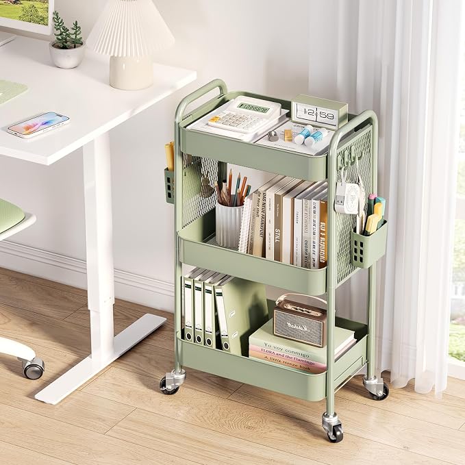 TOOLF 3 Tier Rolling Cart Storage Organizer, Metal Rolling Utility Cart - Image 2
