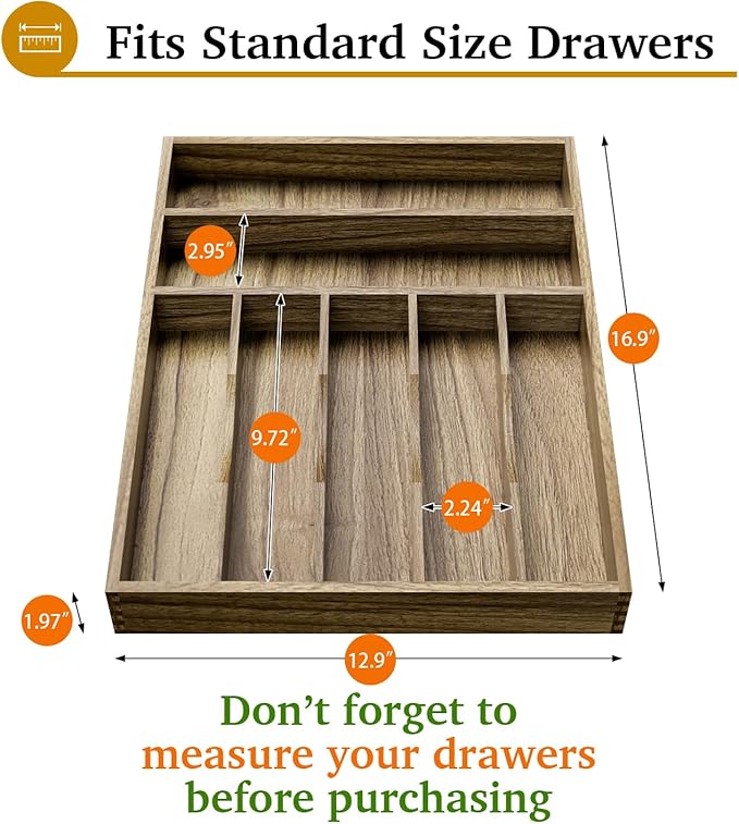 Acacia Wood Silverware Drawer Organizer, Kitchen Utensil Cutlery Drawer - Image 2