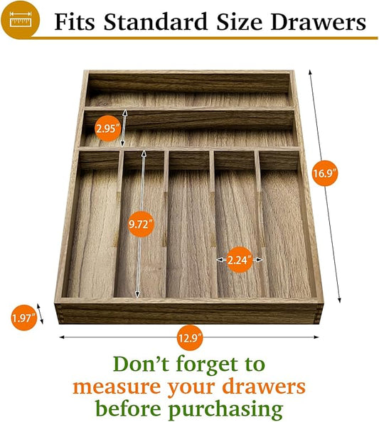 Acacia Wood Silverware Drawer Organizer, Kitchen Utensil Cutlery Drawer - Image 2