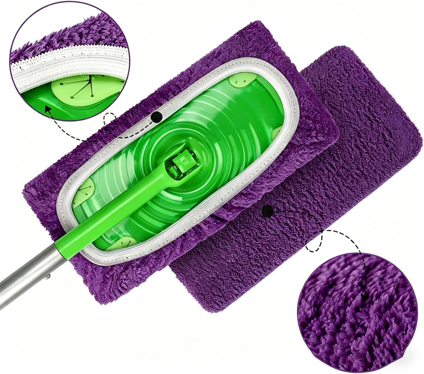 4-Pack Reusable Microfiber Mop Pads - Washable Refills for Wet & Dry Floor Cleaning, Fits Most Standard Mops, Purple Household Cleaning Pads