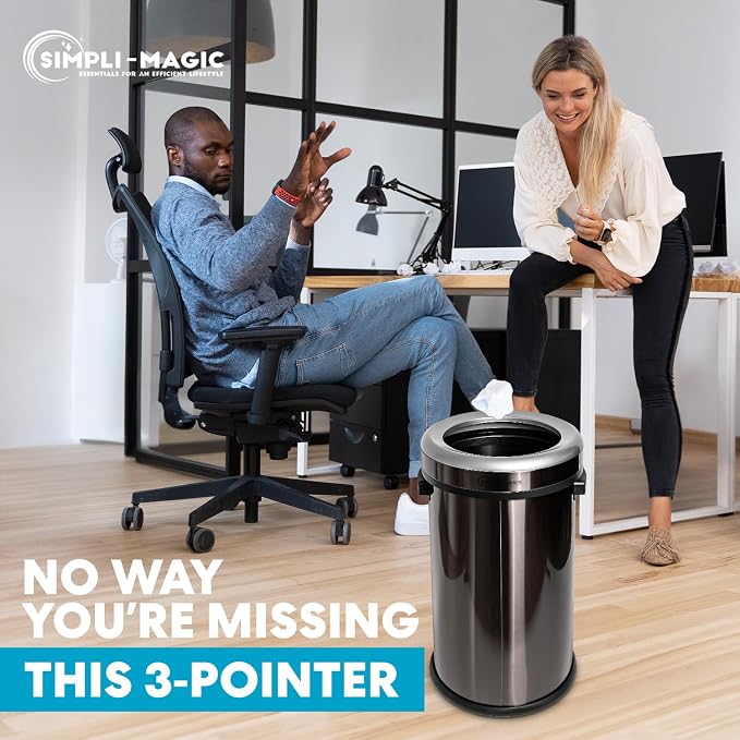 65 Liter / 17 Gallon Open Top Trash Can, Elegant Black Finish - Image 5