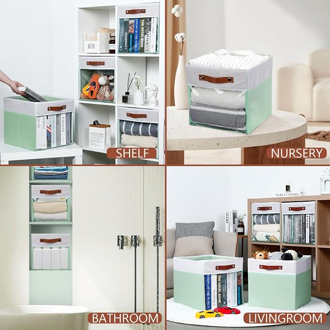 HNZIGE 13x15x13 Cube Storage Bins, 4 Pack Fabric Clear Organizer - Image 6