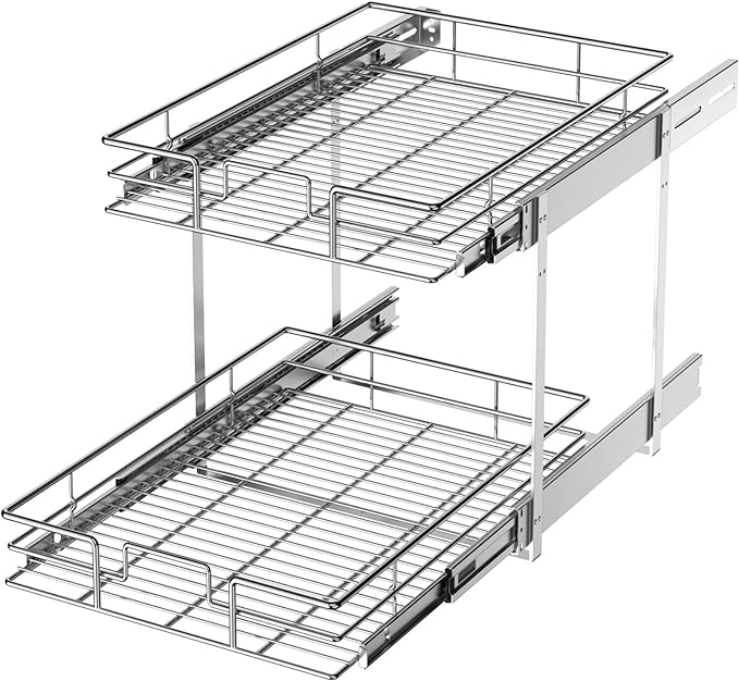 LOVMOR 2 Tier Individual Pull Out Cabinet Organizer 12½" W x 21½" D, Slide Out by LOVMOR