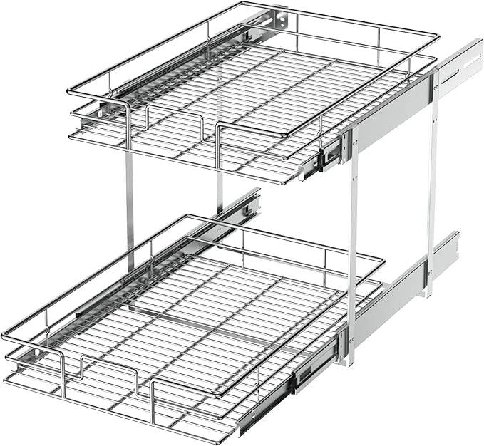 LOVMOR 2 Tier Individual Pull Out Cabinet Organizer 14" W x 21" D, Slide Out by LOVMOR