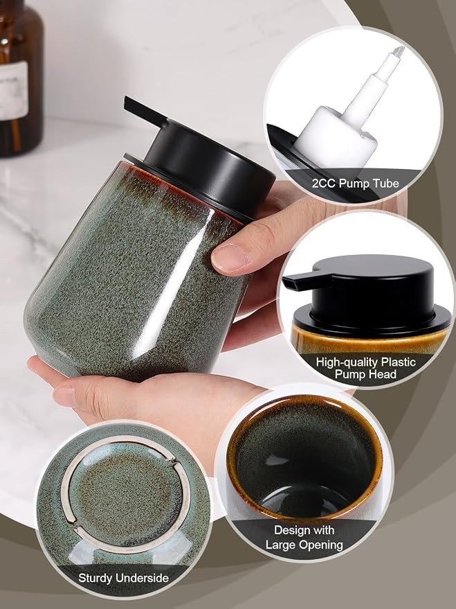 INGOFIN Ceramic Foaming Soap Dispenser -12oz Foam Hand Soap Dispenser Bathroom - Image 4